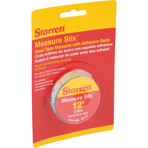 Measure Stix Steel Measuring Tape with Adhesive Backing, 1/2" x 12'/4 m, ft/in - mm Graduations - Starrett SM412ME