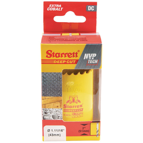 Scie &agrave; cloche bim&eacute;tal 1-11/1, 1-11/16", Profondeur de la coupe 2", Bim&eacute;tal - Starrett DCH1116-G