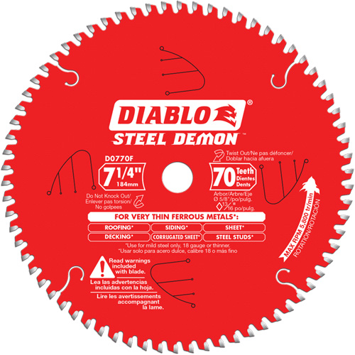 Circular Saw Blade, 7-1/4", 70 Teeth, Metal Use - Diablo D0770F
