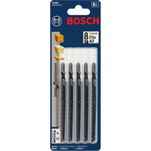 Lame de scie sauteuse, Acier &agrave; haute teneur en carbone, Tige en T, 4-5/8" lo, 8-12 dents par pouce - Bosch T234X