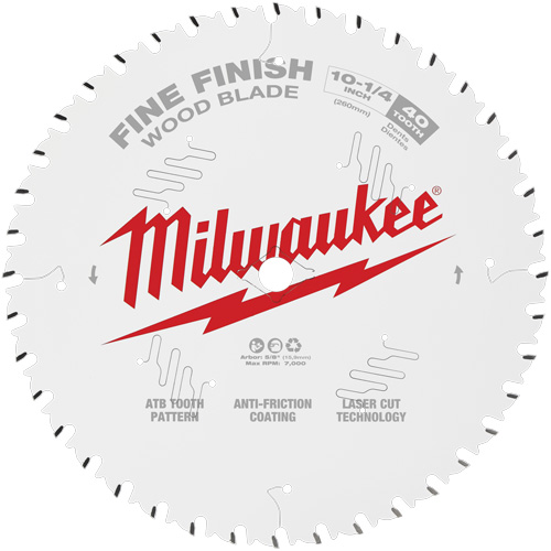 Fine Finish Circular Saw Blade, 10-1/4", 40 Teeth, Wood Use - Milwaukee 48-40-1040