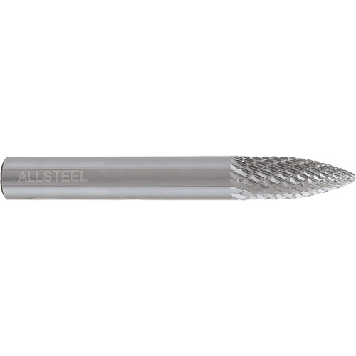 ALLSTEEL Tapered Shape Carbide Burr, SG-3, 3/8" Dia., 1/4" Shank, 3/4" Depth of Cut - Walter Surface Technologies 01W646