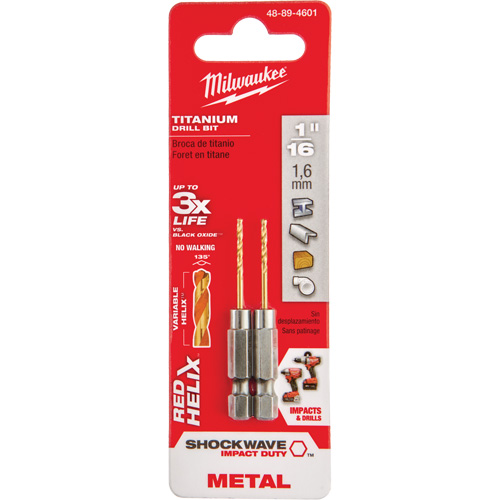Foret Shockwave, 1/16", Titane, Cannelure 5/8", Pointe de 135° - Milwaukee 48-89-4601CAN