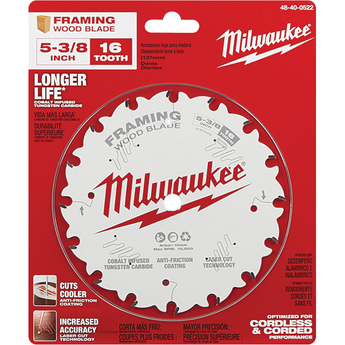 Framing Circular Saw Blade, 5-3/8", 16 Teeth, Wood Use - Milwaukee 48-40-0522