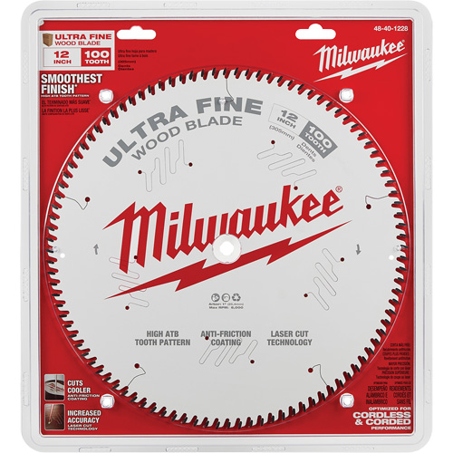 Ultra Fine Finish Circular Saw Blade, 12", 100 Teeth, Wood Use - Milwaukee 48-40-1228