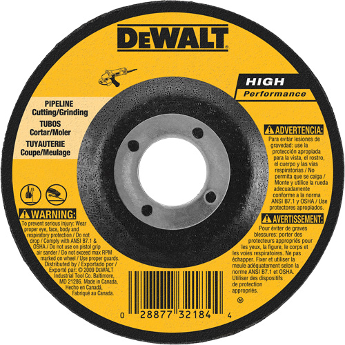 Meule haute performance pour pipeline, 5" x 1/8", Arbre 7/8", Oxyde d'aluminium, Type 27 - DEWALT DW8484