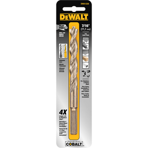 Industrial Drill Bit, 7/16", Cobalt, 4" Flute, 135° Point - DEWALT DWA1228