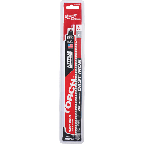Sawzall&reg; Torch Reciprocating Saw Blades, Carbide, 7 TPI, 9" L x 2" W - Milwaukee 48-00-5562