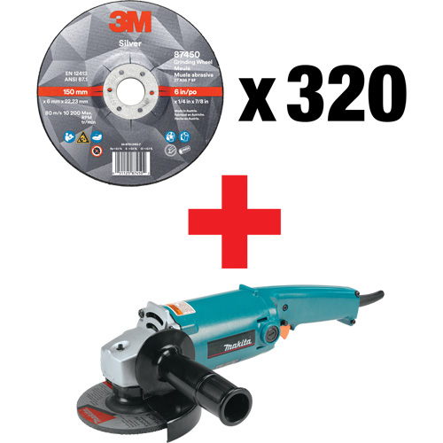 Silver Grinding Wheel & Angle Grinder Kit, 5" x 1/4", 7/8" Arbor, Ceramic, Type 27 -  