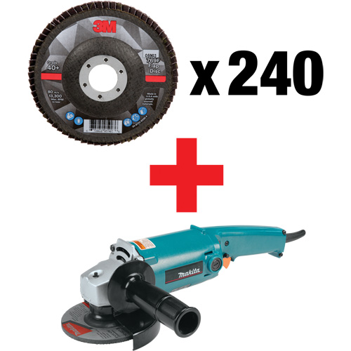 769F Flap Disc & Angle Grinder Kit, 4-1/2" x 7/8", Type 27, 40+ Grit, Ceramic -  