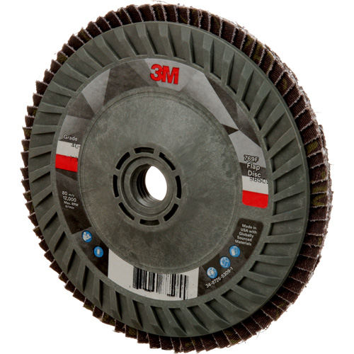 Disque &agrave; lamelles &agrave; changement rapide 769F, 5" x 5/8"-11, Type 27, Grain 40+, C&eacute;ramique - 3M AB05946