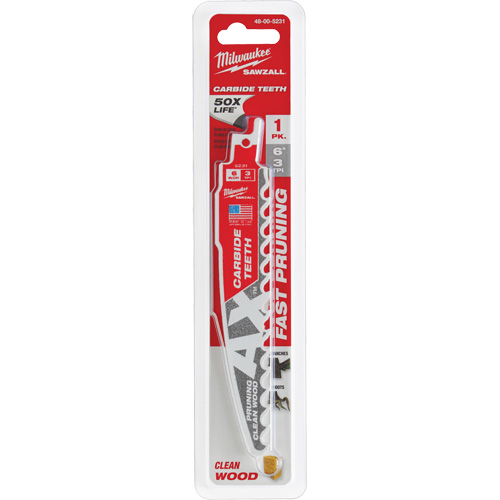 Lame Ax Sawzall pour l'&eacute;lagage et le nettoyage du bois, Carbure, 3 Dents par pouce, 6" lo x 1" la - Milwaukee 48-00-5231CAN