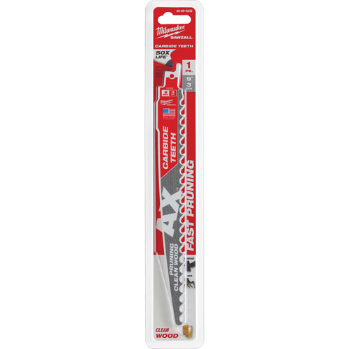 The Ax Sawzall&reg; Blade for Pruning & Clean Wood, Carbide, 3 TPI, 9" L x 1" W - Milwaukee 48-00-5232CAN