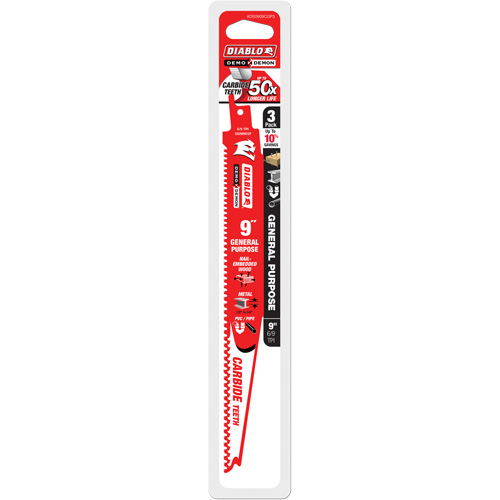 Lame de scie alternative tout usage, Carbure, 6-9 Dents par pouce, 9" lo x 1" la - Diablo DS0909CGP3C