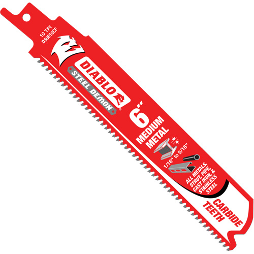 Lame de scie alternative de s&eacute;rie moyenne pour le m&eacute;tal, Carbure, 10 Dents par pouce, 6" lo x 1" la - Diablo DS0610CFC
