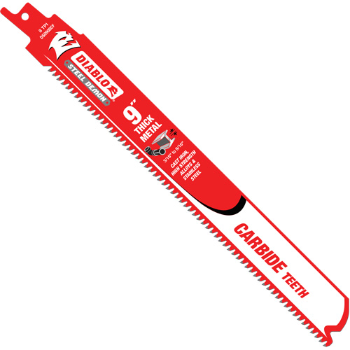 Thick Metal Reciprocating Saw Blade, Carbide, 8 TPI, 9" L x 1" W - Diablo DS0908CF3C