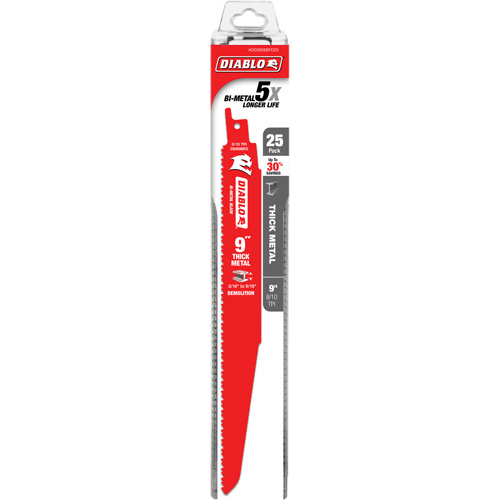 Reciprocating Blade for Thick Metal/Demolition, Bi-Metal, 8-10 TPI, 9" L - Diablo DS0908BFD25C