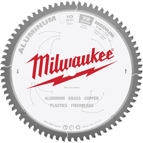 Lame de scie circulaire pour laluminium, 10", 72 dents, Pour M&eacute;tal - Milwaukee 48-40-4360