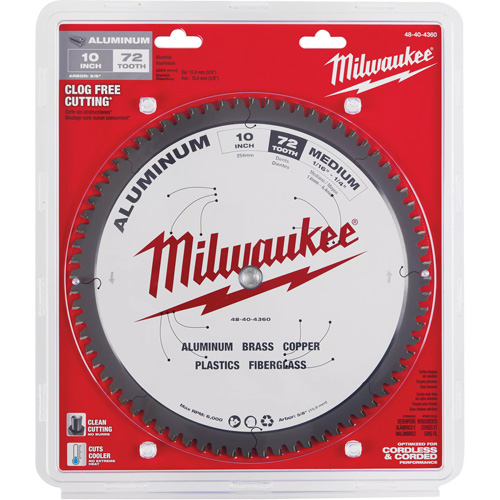 Lame de scie circulaire pour laluminium, 10", 72 dents, Pour M&eacute;tal - Milwaukee 48-40-4360