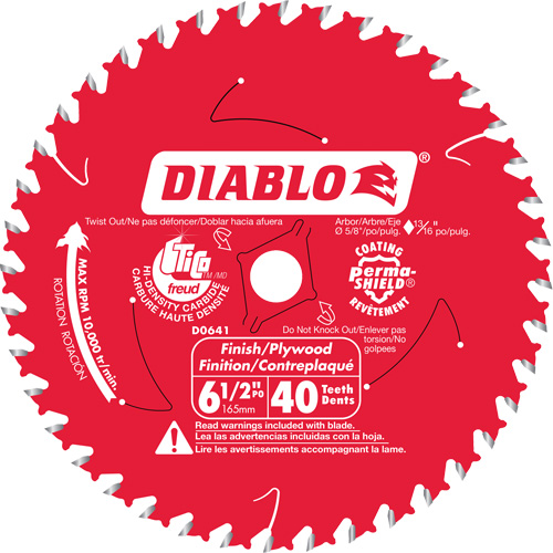 Finish Trim Circular Saw Blade, 6-1/2", 40 Teeth, Laminate/Wood Use - Diablo D0641A