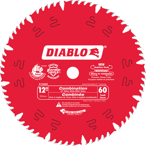 Lame de scie circulaire combin&eacute;e, 12", 60 dents, Pour Stratifi&eacute;/Bois - Diablo D1260X