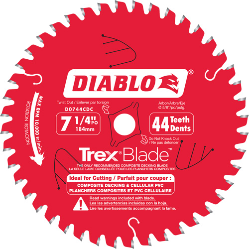 Lame de scie &agrave; d&eacute;couper Trex Blade, 7-1/4", 44 dents, Pour Plastique/Plastique - Diablo D0744CDC