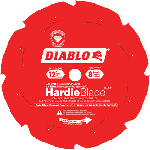 HardieBlade Cutting Saw Blade, 12", 8 Teeth, Fibre Cement Use - Diablo D1208DHC
