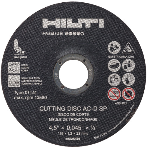 Meule &agrave; tronçonner AC-D SP, 4-1/2" x 0,045", Arbre de 7/8", Type 1, 13580 Tr/min - Hilti 2476154