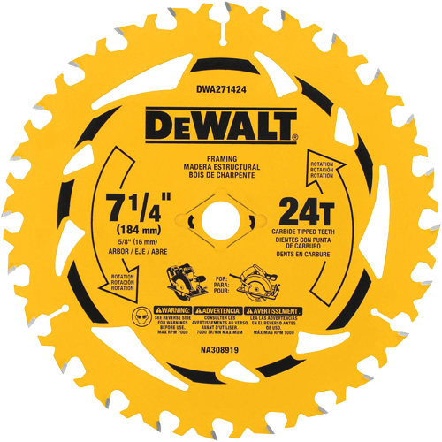 Lame de scie circulaire, 7-1/4", 24 dents, Pour Bois - DEWALT DWA271424