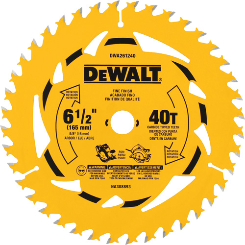 Lame de scie circulaire &agrave; charpente, 6-1/2", 40 dents, Pour Bois - DEWALT DWA261240