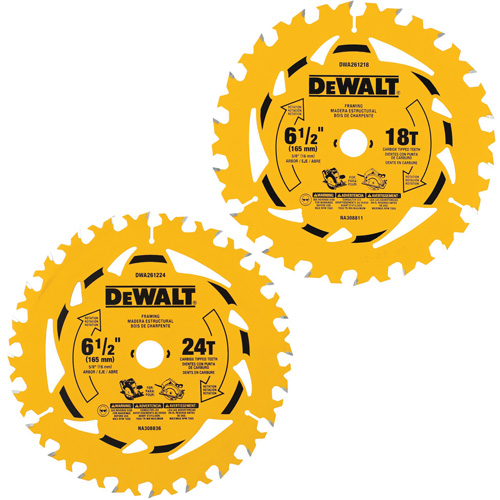 Assortiment de lames de scie circulaire, 6-1/2", 18/24 dents, Pour Bois - DEWALT DWA2612CMB