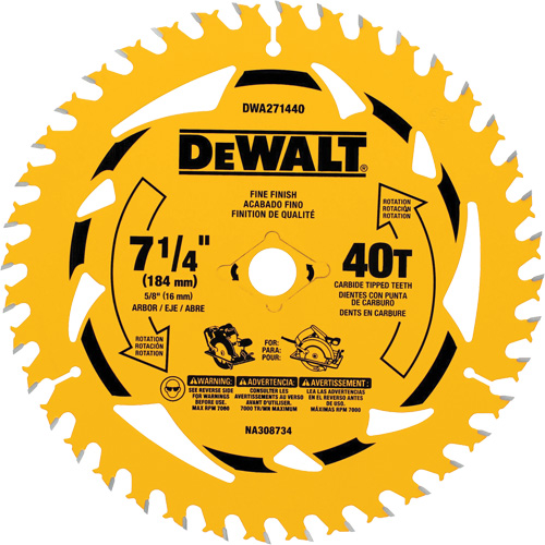 Circular Saw Blade, 7-1/4", 40 Teeth, Wood Use - DEWALT DWA271440