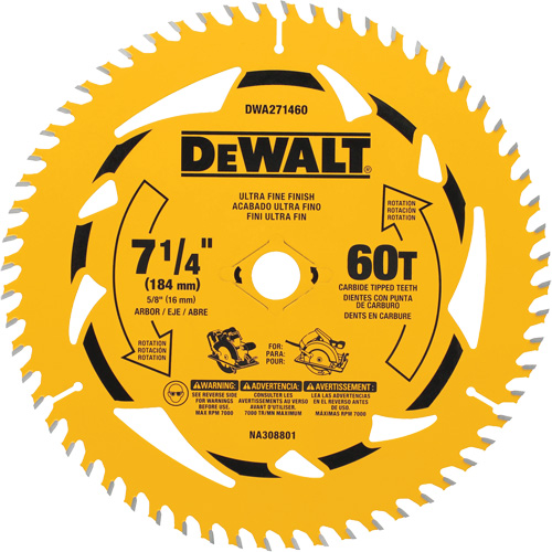 Circular Saw Blade, 7-1/4", 60 Teeth, Wood Use - DEWALT DWA271460