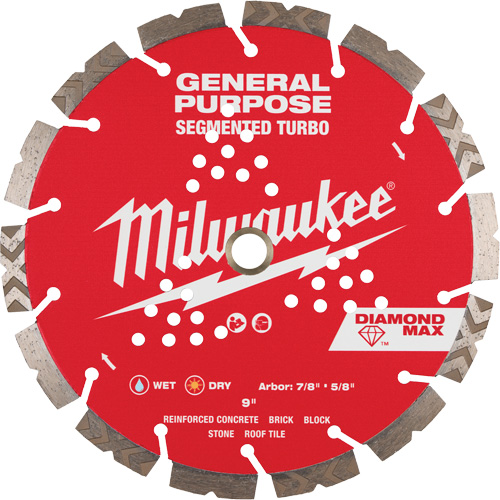 Lame de scie turbo dentel&eacute;e Diamond Max, 9", Pour M&eacute;tal/Pierre/B&eacute;ton/Fonte ductile/B&eacute;ton/Non ferreux/Brique/B&eacute;ton de fibre/Carreau/Asphalte - Milwaukee 49-93-9009