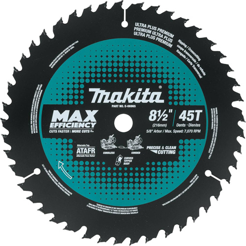 Carbide-Tipped Max Efficiency Miter Saw Blade, 8-1/2", 45 Teeth, Wood Use - Makita E-06965
