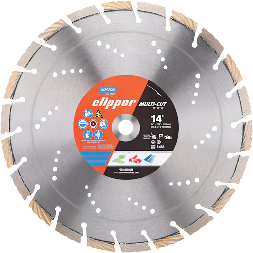 Clipper Multi-Cut Segmented Rim Diamond Blade, 14", Stone/Concrete Use - Norton 70184609680