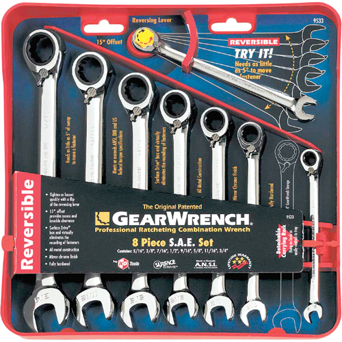 Jeu de cl&eacute;s &agrave; cliquet r&eacute;versible, Combinaison, 8 morceaux, Imp&eacute;rial - Gearwrench 9533N