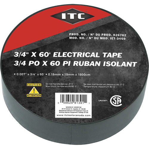IET-3460 Electrical Tape, 19 mm (3/4") x 18.28 m (60'), Black - JET 026702