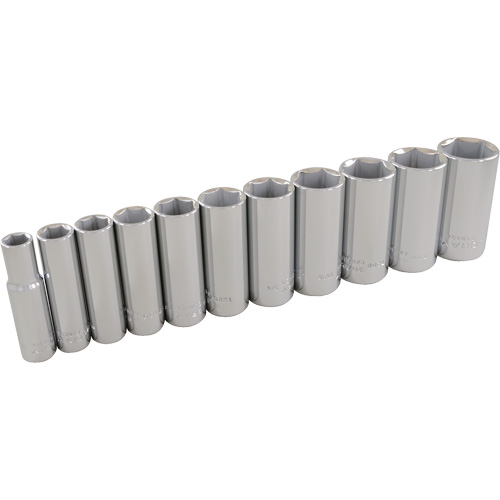 SAE Socket Set, 11 Pcs, 3/8" Drive Size, Deep - Gray Tools 25211