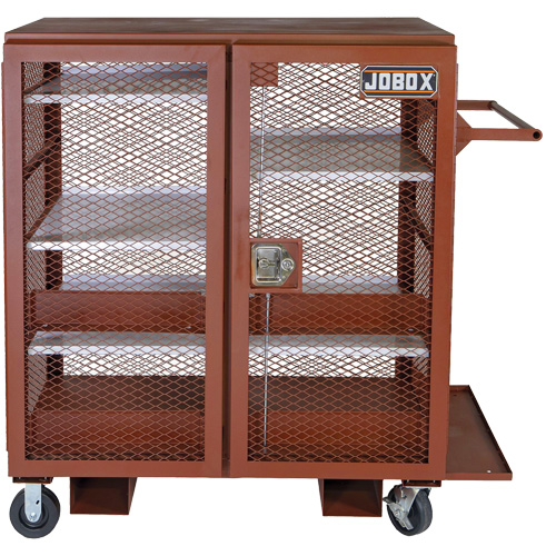 Mobile Mesh Cabinet, Steel, 37 Cubic Feet, Red - Jobox By Crescent 1-401990