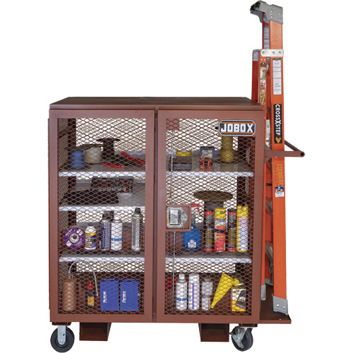 Mobile Mesh Cabinet, Steel, 37 Cubic Feet, Red - Jobox By Crescent 1-401990