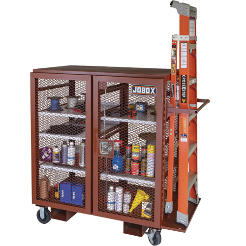 Mobile Mesh Cabinet, Steel, 37 Cubic Feet, Red - Jobox By Crescent 1-401990