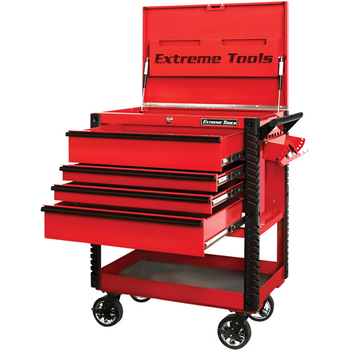 EX Deluxe Series Tool Cart, 4 Drawers, 22-7/8" L x 33" W x 44-1/4" H, Red - Extreme Tools EX3304TCRDBK