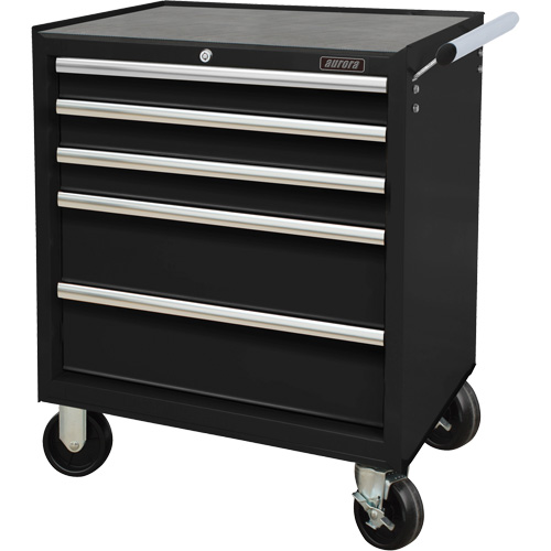 Industrial Tool Cart, 5 Drawers, 27" W x 18-3/4" D x 31-1/2" H, Black - Aurora Tools 