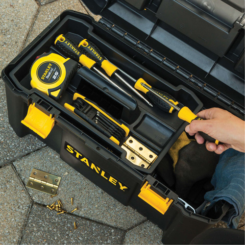 Essential&reg; Tool Box with Tray, 19" W x 9-7/8" D x 9-3/4" H, Black/Yellow - Stanley Tools STST19331