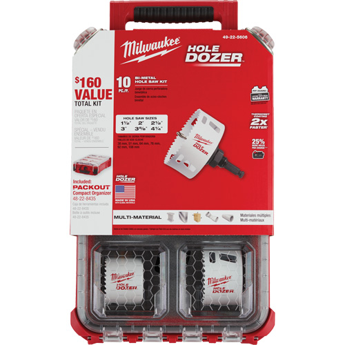 Packout Hole Dozer Hole Saw Kit, 10 Pieces - Milwaukee 49-22-5607