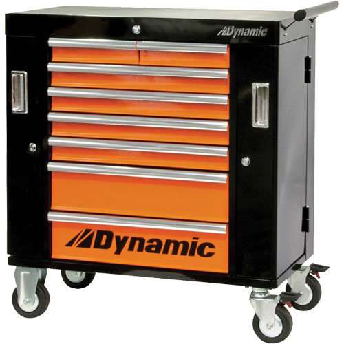 Roller Cabinet, 8 Drawers, 36" W x 18" D x 39-1/4" H, Black/Orange - Dynamic Tools D069307