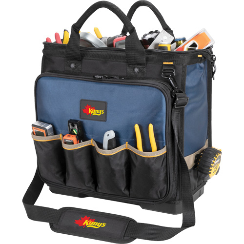 Molded Base Multi-Compartment Technician's Tool Bag, Ballistic Polyester, 54 Pockets, Black/Blue - Kuny's PB1543