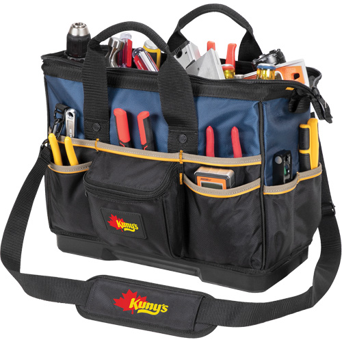 Molded Base Big-Mouth Tote Tool Bag, Ballistic Polyester, 23 Pockets, Black/Blue - Kuny's PB1563