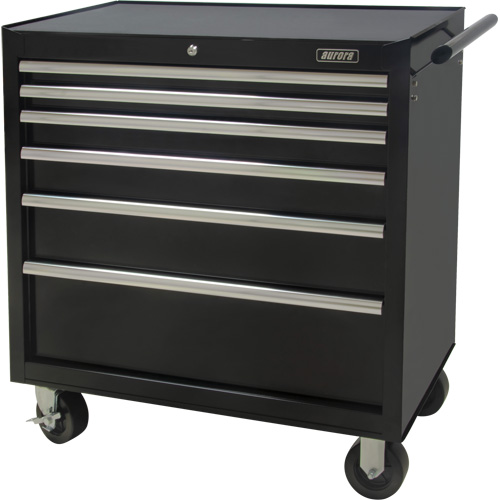 Chariot &agrave; outils industriel, 6 tiroirs, 39" la x 20-4/5" p x 38-1/2" h, Noir - Outils Aurora 